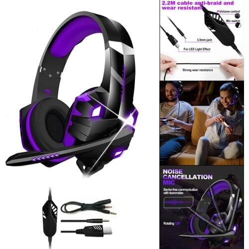 G9000MAX 3.5mm Gaming Headset Headphones with Noise Cancelling Microphone- Memory Foam Ear Pads RGB Lights for PS4