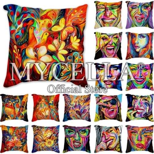 Oil Painting Decorative Throw Pillow Case Cover Floral Woman Cushion Cover For Sofa Home Car Capa De Almofadas 45x45cm