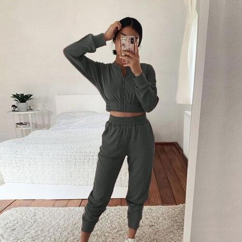 Two Piece Set Sports Women Suit Zipper Long Sleeve Short Top Long Pants Sport Loose Suit Spring Streetwear спартыўная вопратка