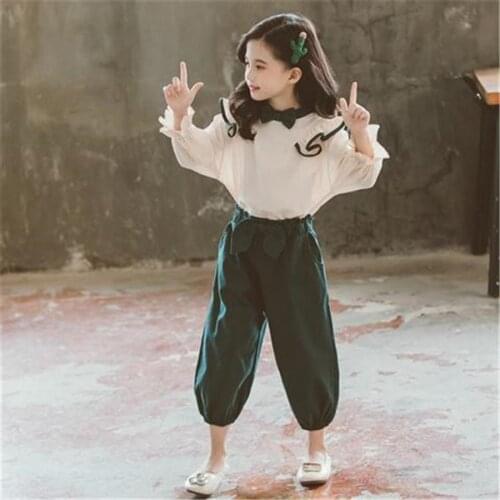 Hot sale Girls Baby Kids Clothes Casual Kids Sets Childrens Clothing Sweet Girls Clothes Sets Ruffle T-shirt Tops+Pants Outfits