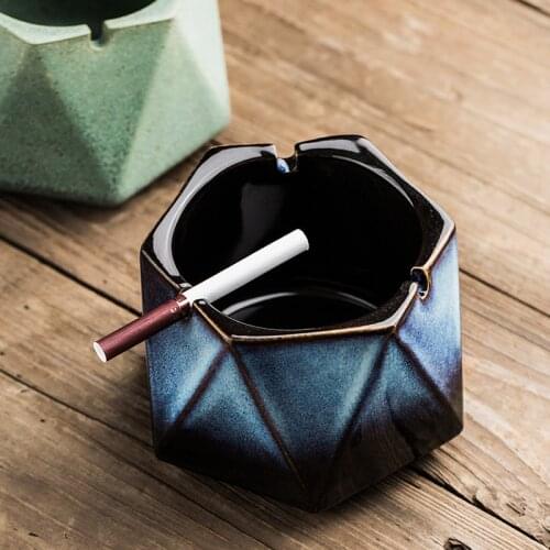 Beautiful Color Gradient Ceramic Ashtray Water Chestnut Geometric Line Classic Decorative Ashtrays
