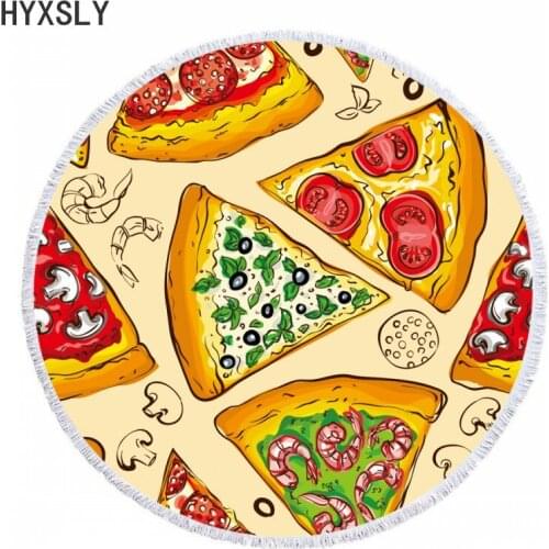 Creative Pizza Pattern Summer Round Beach Towel For Adult Outdoor Sports Bath Shower Towels With Tassel Portable Blanket Cover