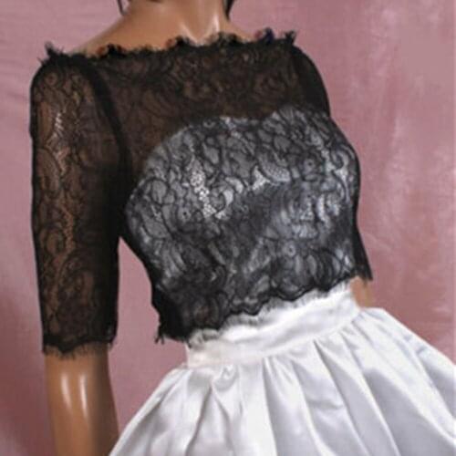 Lace Wedding Bolero Off Shoulder Half Sleeve Black Bridal Coat Jacket Shrug New Bride Jackets