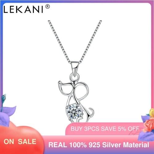 LEKANI 925 Sterling Silver Lovely Rat Animal Pendant Necklaces Clear Zircon Box Chain Necklace For Women Silver 925 Jewelry