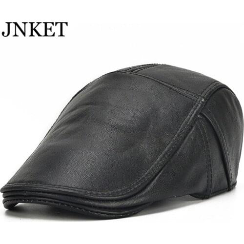 JNKET Fashion Mens Cowhide Peaked Cap Leisure Beret Hat Flat Cap Winter Outdoor Windproof Waterproof Hat Casquette Gorras