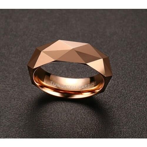 Trendy Rose Gold Colors Rhombus Ring Tungsten Carbide Wedding Ring For Men Size 6 to 11