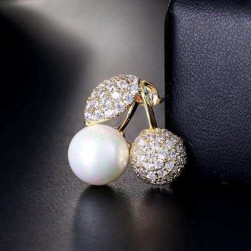 Trendy Mini Cherry Brooches For Women Girls Cute Fruit Badge Small Size Crystal Zircon Brooch Pin Shirt Suit Decoration Jewelry