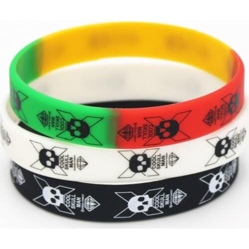 1PC Cool Skull Man Silicone Wristband Black White Color Sports Skeleton Rubber Bracelets&Bangles Fashion Jewelry Gifts SH126