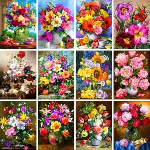 Huacan Diy Diamond Painting Rose Flower Diamond Embroidery Mosaic Daisy Floral Case Cross Stitch Decor Home