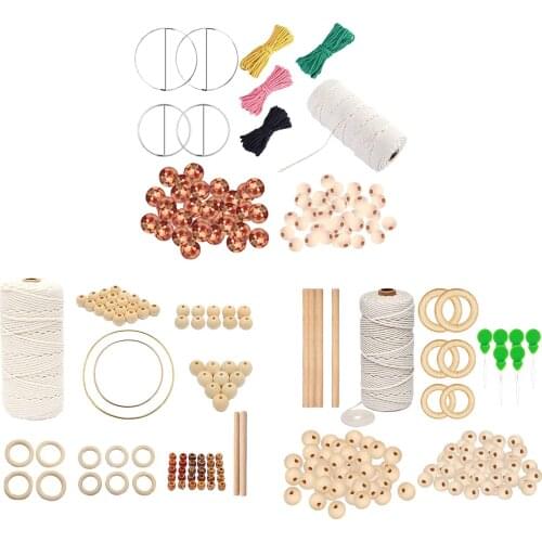 100m DIY Macrame Kit with Cord Rope ,Wood Beans,Wood Rings, Wood Sticks Rod
