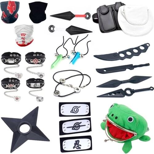 Set Naruto Accessories Weapon Kunai NARUTO Cosplay Gloves Shuriken Frog Wallet Necklace Itachi Ninja Anime Figure Kids Toys Gift
