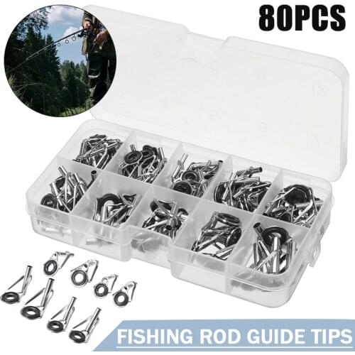 80Pcs Ceramic Stainless Steel Sea Fishing Rod Guides Line Rings Repair Eyes Tip For Spinning Telescopic Rod Guide Rings