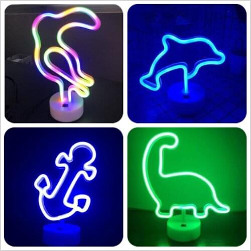Neon USB LED Decoration Snowman Dinosaur Dolphin Parrot Rainbow Home ChildrenS Room Bedside Night For KidS Toys Gift