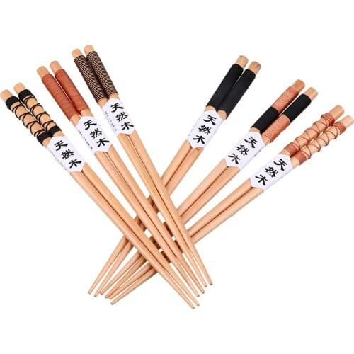 5 Pairs Natural Wood Chopsticks Household Kitchen Tableware Reusable Japanese Bamboo Sushi Food Chop Sticks Set for Dinner
