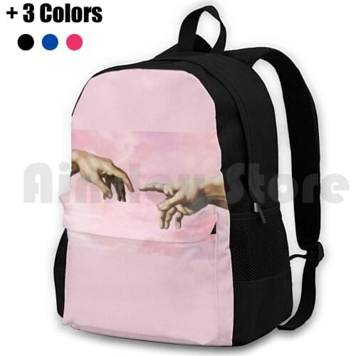The Creation Of Adam-Pink Outdoor Hiking Backpack Waterproof Camping Travel Creation Adam Hand Hands Adams Pink God Cool Love