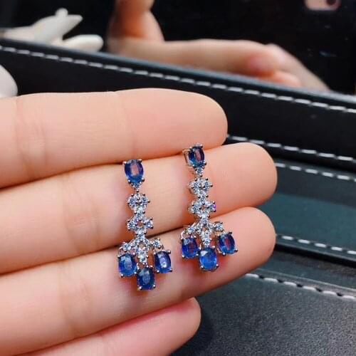Luxurious ancient Tassels strand natural blue sapphire drop earrings Natural gemstone earrings S925 silver girl gift jewelry