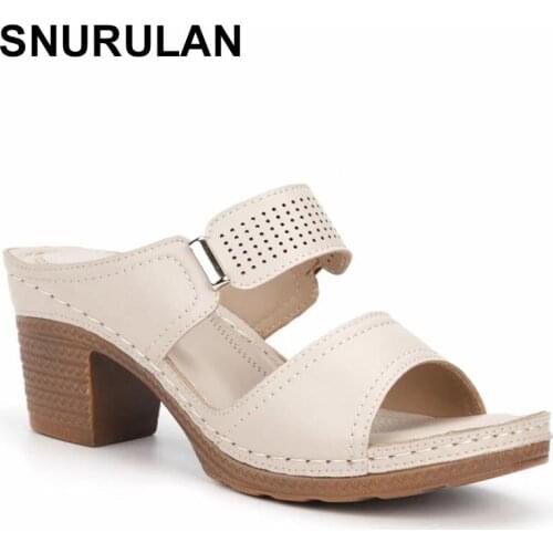 SNURULAN fashion square heel Shoes Women High Heels Sandals Summer Shoes 2021 Flop Platform Hollow Sandals