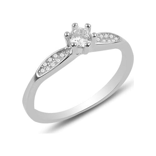 Silver 925 Sterling Zircon Cubic Zirconia Engagement Ring