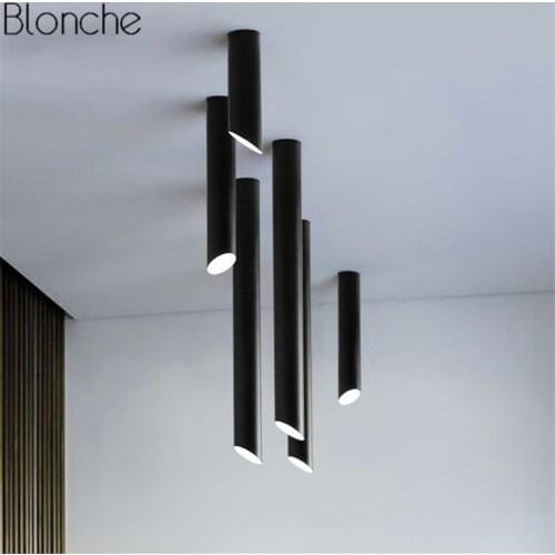 Nordic Oblique Tube Ceiling Lamp Led Ceiling Lights Black/white Combination Bamboo Lamps For Home Living Room Bar Light Fixtures