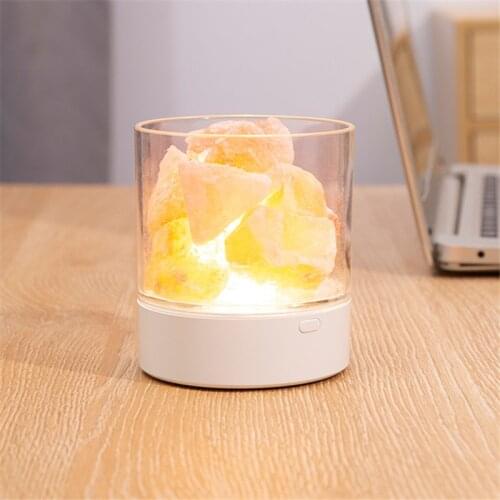 LED Crystal Salt Lamp USB Charging Dimming Colorful Atmosphere Night Light Negative Ion Air Purification Bedside Table Lamp Gift
