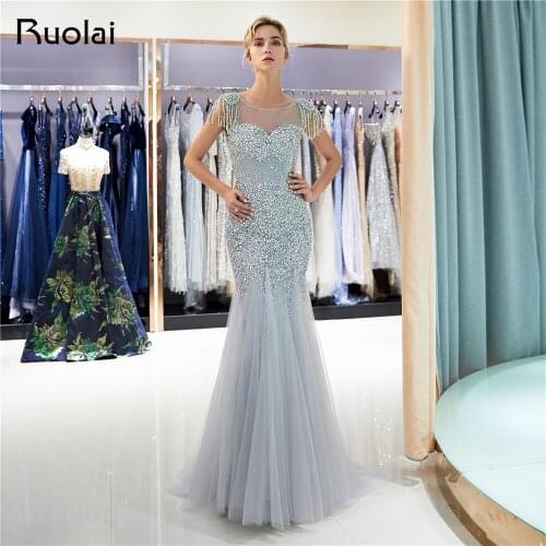 New Arrival Evening Dresses 2019 Tassels Heavy Beaded Mermaid Prom Dress 2019 Evening Party Gown Robe de Soiree SQ9
