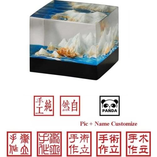 Spring Summer Autumn Winter Landscape Backlit Transparent Resin Stamps Custom Name Image Wood Stamps Sketch Carve Engraving Chop