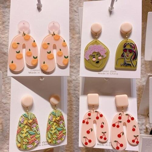 New Hyperbole Orange Cherry Acrylic Geometric Irregular Pendant Drop Earrings