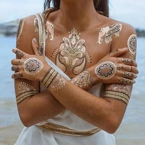 Waterproof Bracelet Pattern Golden Metallic Transfer Tattoo Sticker for Body Art