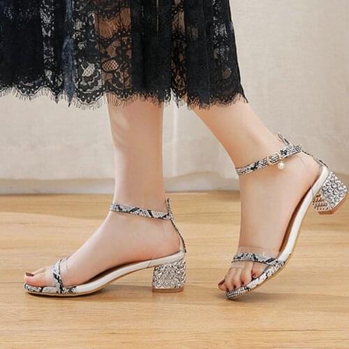 Women Snake Print Sandals Open Toe Ankle Strap Pumps Transparent Jelly Sandals All Match Pvc Pumps Shoes Size 32-43