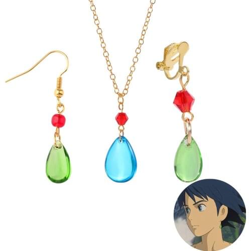 Miyazaki Hayao Anime Earring Moving Castle Howl Jewelry Crystal Stone Drop pendant Earrings Cosplay Costumes Earring Handmade