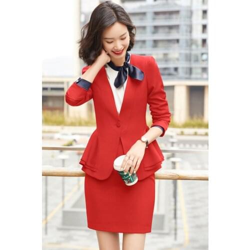 Elegant Red Formal OL Styles Women Business Work Wear Blazers Set Long Sleeve for Office Ladies Professional Career Outfits