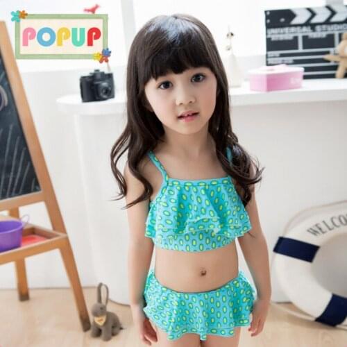 S02 bikini 2017 spring and summer fashion children swimsuit cute blue dots split children swimsuit girl swimming suit sets