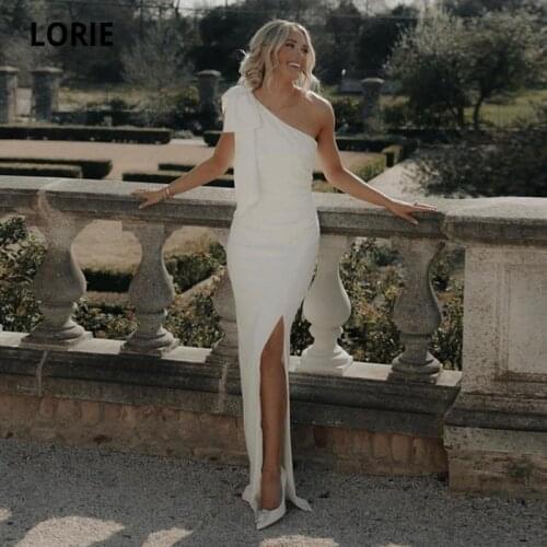 LORIE Beach Wedding Dresses One Shoulder Bow Mermaid Wedding Gown Side Split White Ivory Simple Bridal Dress vestido de novia