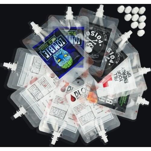 10PCS Hot Sell Halloween Cosplay Drink Container Bag Vampire Blood Props Zombie Beverage Drinks Bags Food Class PVC Water Bottle