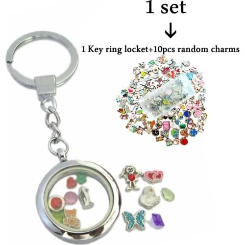 Multiple choice Magnetic closure Floating Locket Keychain Floating Locket Heart Key Cross Memory Locket Free 10pcs Charms