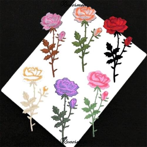 2Pcs 13.5X5cm Rose Cloth Applique Clothing Embroidery Patch Fabric Sticker Iron On Patch Craft Sewing Repair SX527