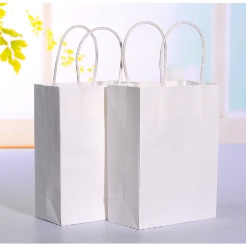 40pcs/lot White kraft paper bag with handle Wedding Party Favor Paper Gift Bags 21*15*8cm