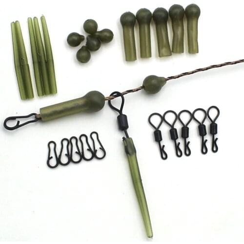 5Set=25PCS Carp Fishing Accessories Kit Helicopter Chod Rigs Ring Swivels Tools Beads Rubber Anti Tangle Sleeve Fishing Tackle