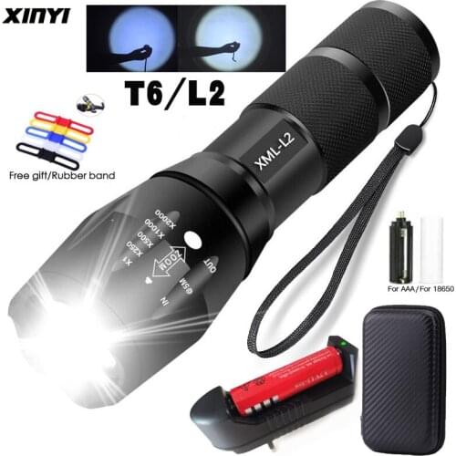 8000LM LED Rechargeable Flashlight XMLT6/L2 linterna torch Use 18650 Battery 5Modes Waterproof Camping Powerful Led Flashlight