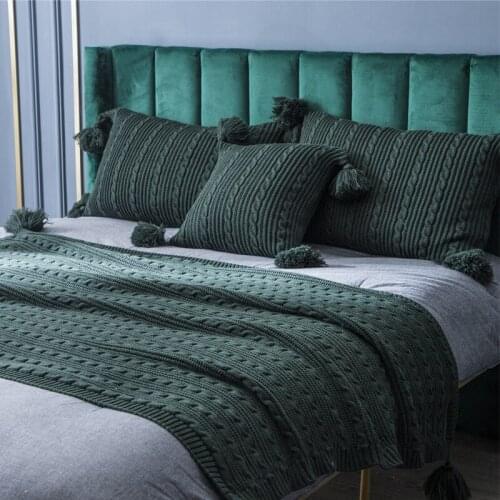 Acrylic Green/Orange/Beige Blankets for Beds Couch Sofa Manta Dropship 45x45cm/48x74cm Pillowcases With Tassels Textile Almofada
