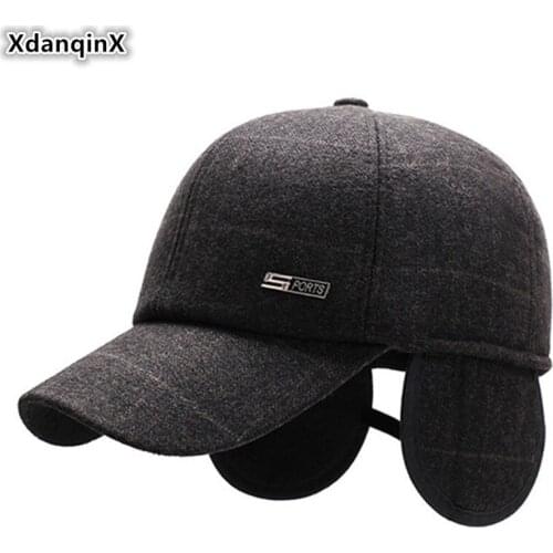 XdanqinX Snapback Caps Mens Thick Warm Baseball Cap Adjustable Size Men Fashion Earmuffs Hats 2019 New Autumn Winter Dads Hat