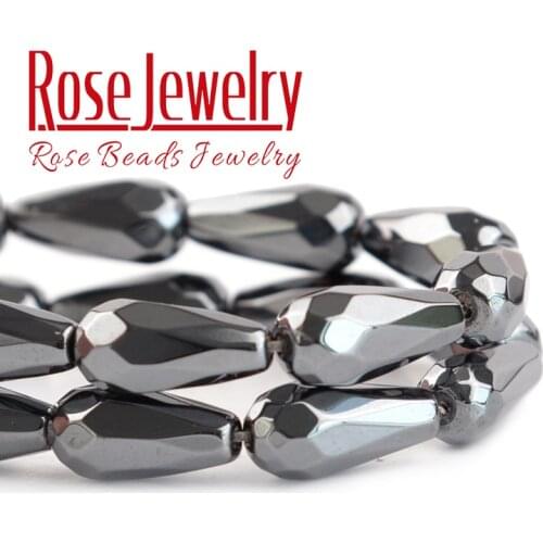 Natural Faceted Water Drop Black Hematite Stone Beads Loose Charm Beads For Jewelry Making DIY Bracelets Necklaces Accessories