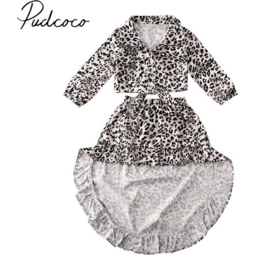2019 Baby Spring Autumn Clothing Toddler Baby Girl Long Sleeve Crop Top Irregular Dress Leopard Outfit 2Pcs Fashion Clothes 1-6T