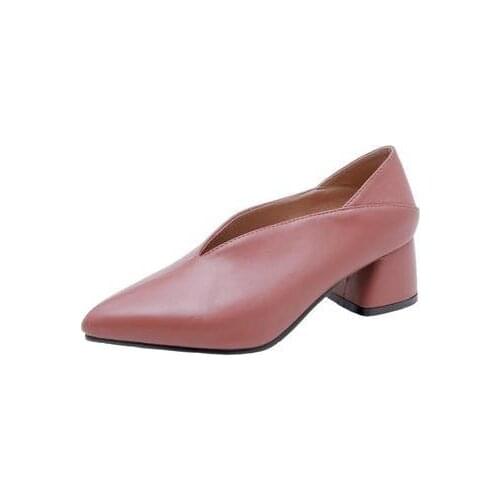 Women Pumps Fashion Mules Women Shoes Square High Heel Pointed Toe Pu Leather Casual Classic Ladies Pumps Size 34-43