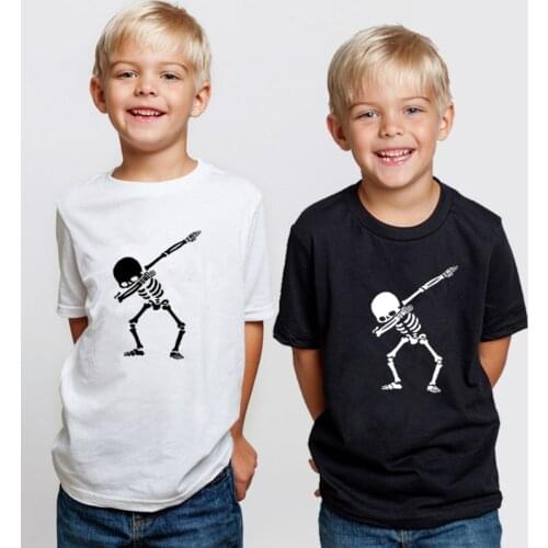 Hip Hop Dabbing Skeleton Kids T-Shirt Punk Black Shirts Children Boys Girls Funny Skull Teens T Shirts Toddler Summer Clothes