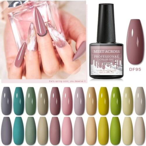 MEET ACROSS Gel Polish Green Nude Series Polish All For Manicure Nails Art Semi Permanent Gel UV LED Soff Off Hybrid Varnishes