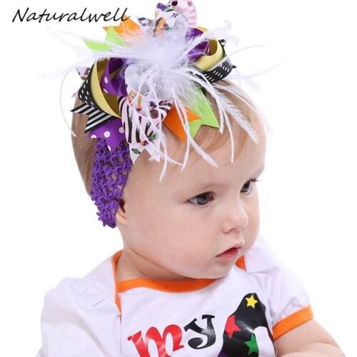 Naturalwell Halloween costume newborn Girls headbands Kids fashion hair bow cute holiday children headband Ribbon bows HB194D