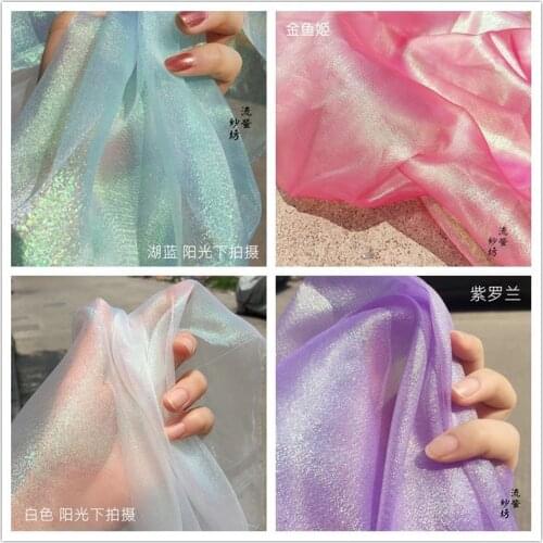 5Meter Laser Tulle Glitter Fabric Organza Glass Yarn Colorful Sewing Mesh Cloth Fluorescent Wedding Dance Decorative Mesh Fabric