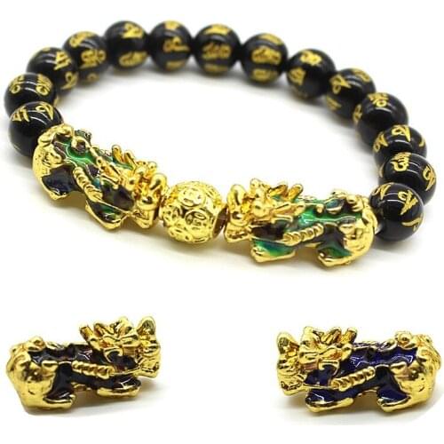 Trendy Obsidian Stone Beads Bracelets Chinese FengShui Double Pixiu Color Changing Wristband Wealth Good Luck Bracelet Men Women
