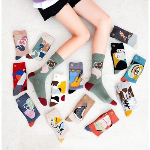 Fashion Colorful Graffiti Women Socks ins Funny Cotton Crew Socks Women Novelty Cartoon Gift for Spring Autumn Winter